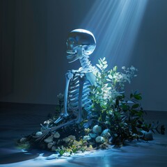 Ancestral Awakening. Skeleton Enveloped in Light