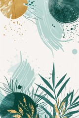 Abstract Plant and Splash Artwork Background with Golden Accents