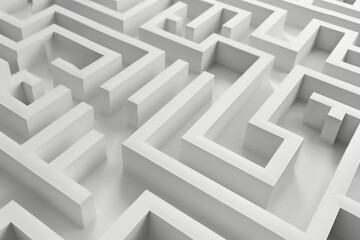 3D rendering of a complex maze of white walls.