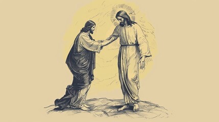 Biblical Illustration of Jesus Welcoming a Person into Heaven, Symbolizing Eternal Life and Salvation
