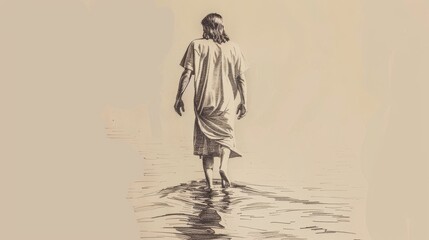 Jesus Walking on Water, Highlighting His Divine Nature and Faith, Biblical Illustration of Miraculous Power