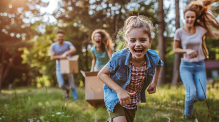 "Joyful Family Moving Into New Home Together"