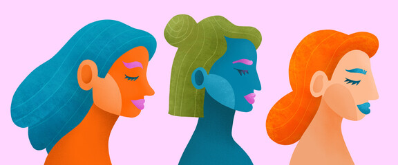 Colorful Trio of Stylized Female Profiles