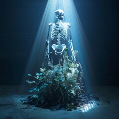 Celestial Rebirth. Skeleton Illuminated by Organic Essence