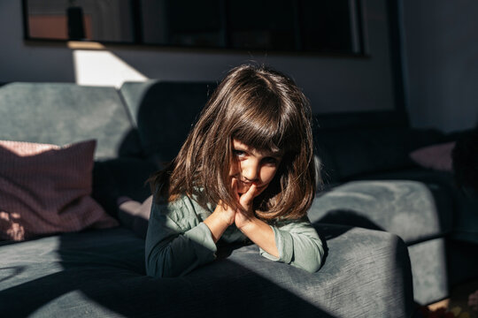 Cute portrait of toddler on the couch