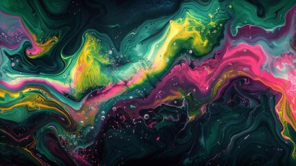 Psychedelic Fluid Art with Neon Pink and Green Colors