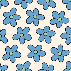 Blue Floral Pattern Retro Floral Background Blue Daisy Seamless Pattern