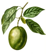 3D Illustrate of Jujube (Putsa): A small, green fruit with a crisp texture and sweet, tangy flavor.isolated on transparent background, old botanical illustration