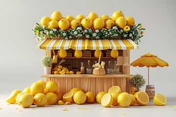 Refreshing lemonade stand isolated on white background, 3d render