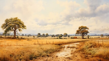 Countryside Watercolour Landscape Painting