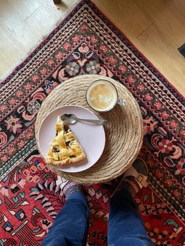UGC from above of apple pie and coffee