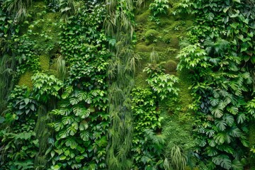Green Eco Wall with Lush Moss and Vegetation