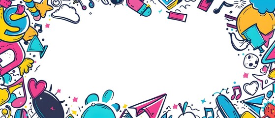 Vibrant Doodle Border for Children s Day with Blank Center Space for Message or Mockup