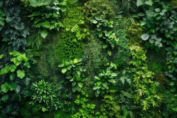 Fototapeta premium Green Foliage Wall with Layers of Moss and Plants