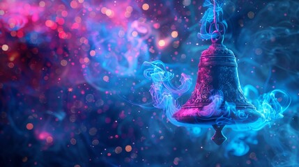 Golden Bell with Sparkles and Smoke for Spiritual or Celebratory Designs