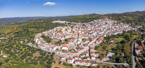 Naklejka premium Aroche town, Sierra Morena, Sierra de Aracena and Picos de Aroche natural park, Huelva, Andalusia, Spain