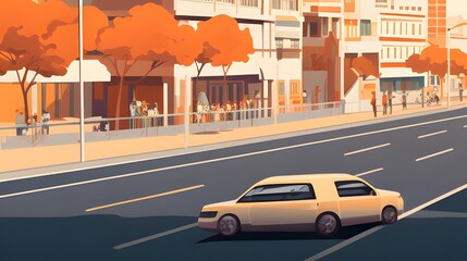 Fototapeta premium City Road with Cars and Pedestrians during Autumn