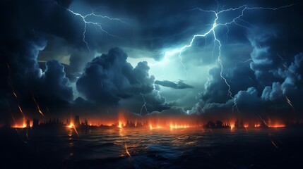 beautiful abstract lightning storm landscape
