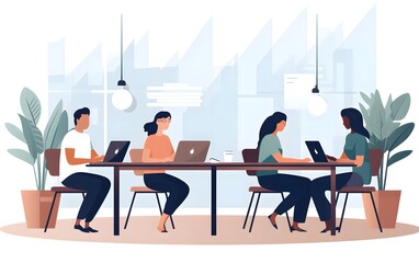 Illustration of Team Meeting in Modern Office
