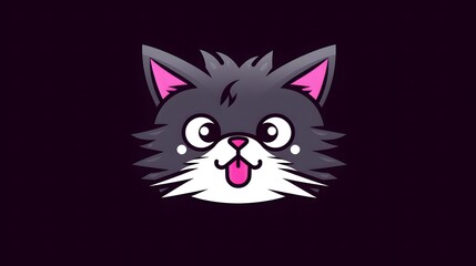 Cute Cartoon Cat with Big Eyes on Dark Background, Adorable and Fun Illustration Perfect for Modern and Playful Designs