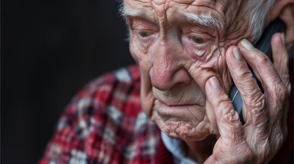 A close-up portrait of an elderly woman with gray hair and a thoughtful expression, showcasing wrinkles and a gentle smile