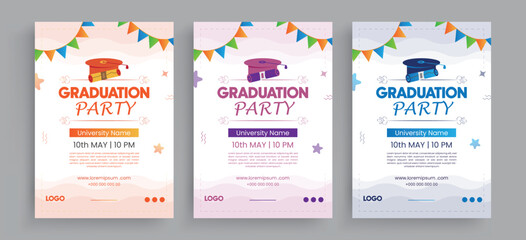 Graduation Party Flyer  Template Design,  Degree Cards ceremony, party invitation poster vector layout, education flyer vector illustration. 