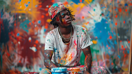 Fototapeta premium Creative Expressions of Artists Covered in Paint