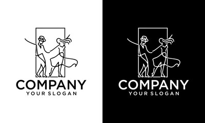 Creative Linear Couple dancing Logo. Abstract linear man and woman logo for a dance festival