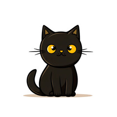 Obraz premium Adorable Black Cat with Big Eyes on Yellow Background