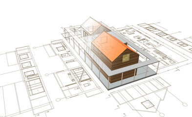 house architectural project sketch 3d illustration	
