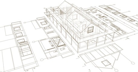house architectural project sketch 3d illustration	
