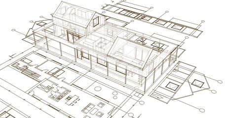 house architectural project sketch 3d illustration	
