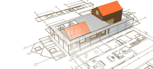 house architectural project sketch 3d illustration	
