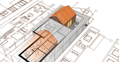 house architectural project sketch 3d illustration	
