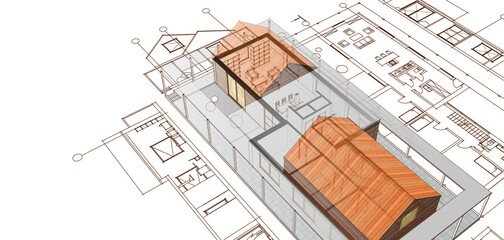 house architectural project sketch 3d illustration	
