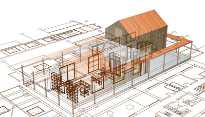 house architectural project sketch 3d illustration	
