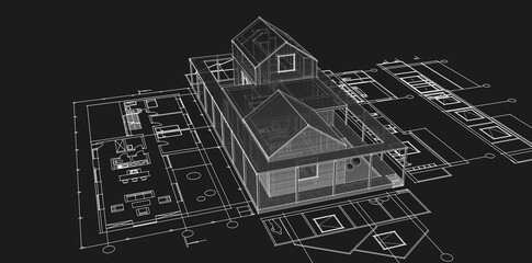 house architectural project sketch 3d illustration	
