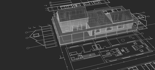 house architectural project sketch 3d illustration	
