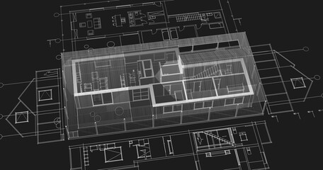 house architectural project sketch 3d illustration	
