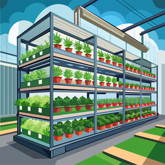 Hydroponics vertical farm in building with high technology farming, agricultural greenhouse with hydroponic shelves