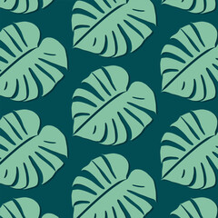 Seamless pattern with monstera leaves on a dark background