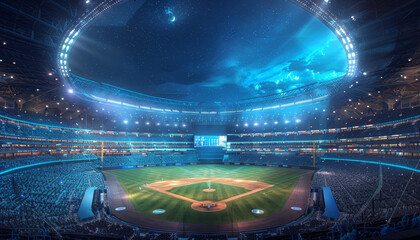 A baseball stadium with a crowd of people watching a game by AI generated image