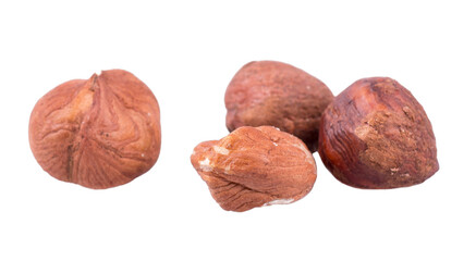 Bunch of hazelnuts isolated on white or transparent background