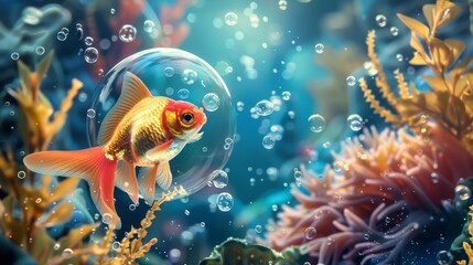 Goldfish in a bubble for aquarium or underwater themed designs