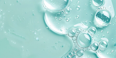 Close up of a Clear liquid cosmetic product for skin. Gel texture with bubbles