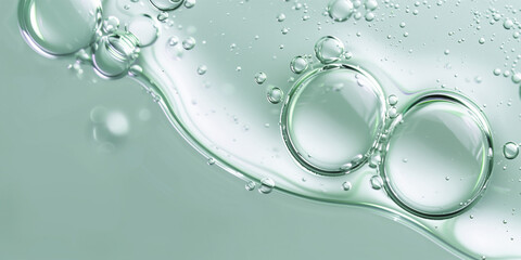 Close up of a Clear liquid cosmetic product for skin. Gel texture with bubbles