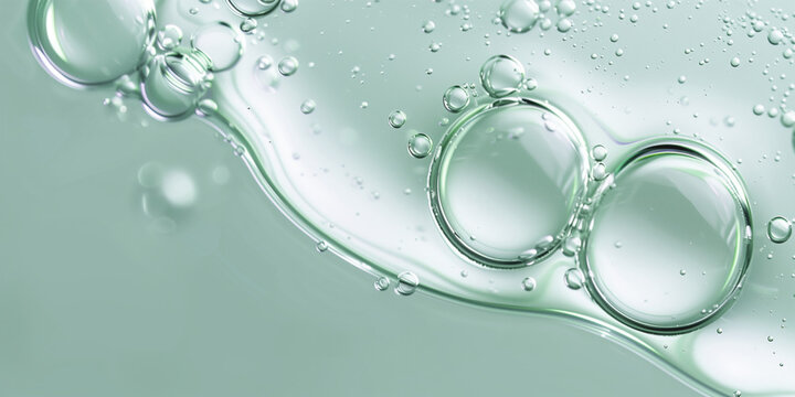 Close up of a Clear liquid cosmetic product for skin. Gel texture with bubbles