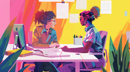 LGBTQ_professional_discussing_a_project_with_a_cowv