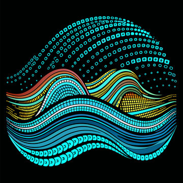 Waves of binary code over black background, ocean of information concept