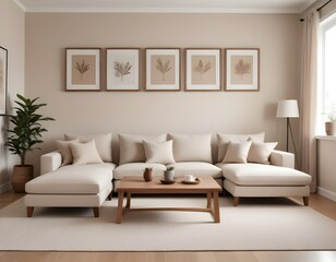 Frame mockup, ISO A paper size. Living room wall poster mockup. Modern interior design.Living room Interior mockup with house background. 3D render